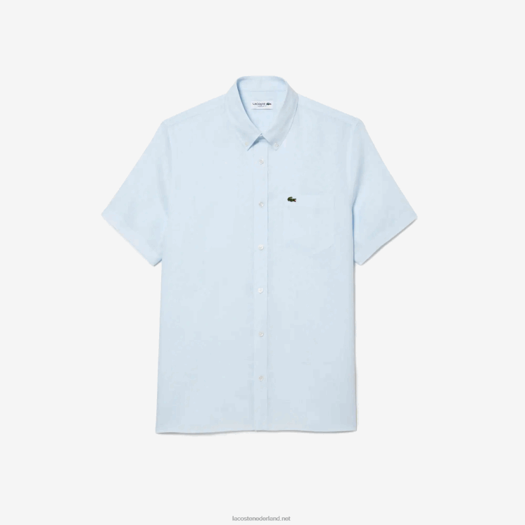 Lacoste linnen overhemd met korte mouwen 0828H488 lichtblauw t01 Heren