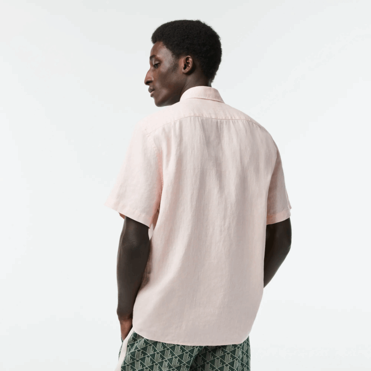 Lacoste linnen overhemd met korte mouwen 0828H489 lichtroze t03 Heren