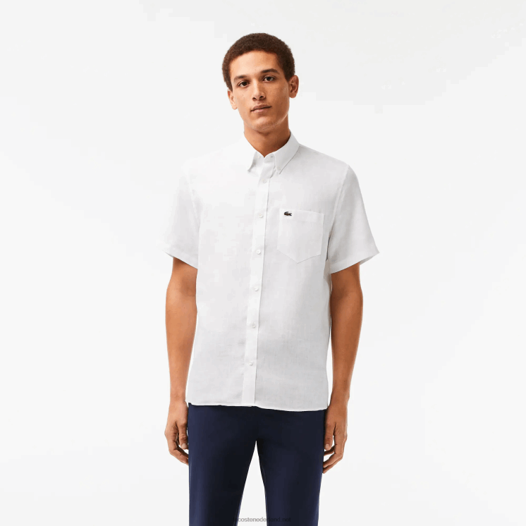 Lacoste linnen overhemd met korte mouwen 0828H490 wit 001 Heren