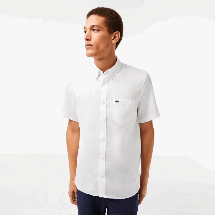 Lacoste linnen overhemd met korte mouwen 0828H490 wit 001 Heren
