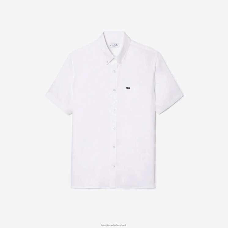 Lacoste linnen overhemd met korte mouwen 0828H490 wit 001 Heren