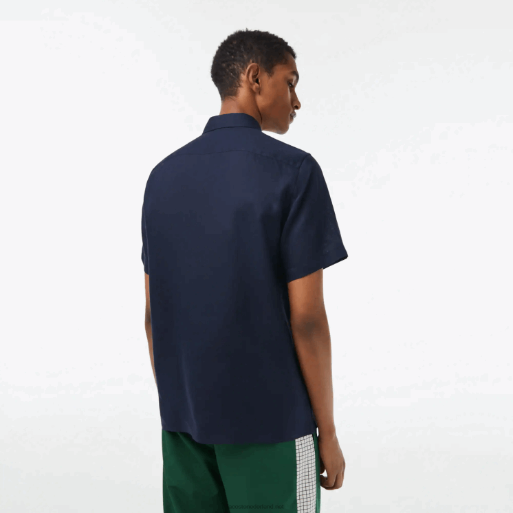 Lacoste linnen overhemd met korte mouwen 0828H491 marineblauw 166 Heren