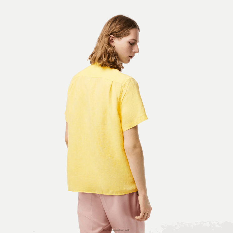 Lacoste linnen overhemd met korte mouwen 0828H496 geel 107 Heren