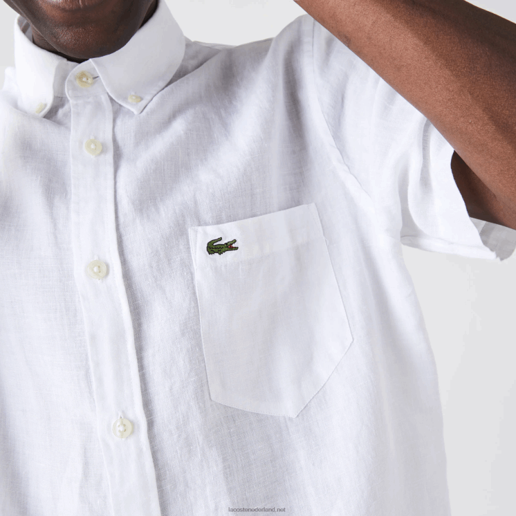 Lacoste linnen overhemd met normale pasvorm 0828H1646 wit 001 Heren
