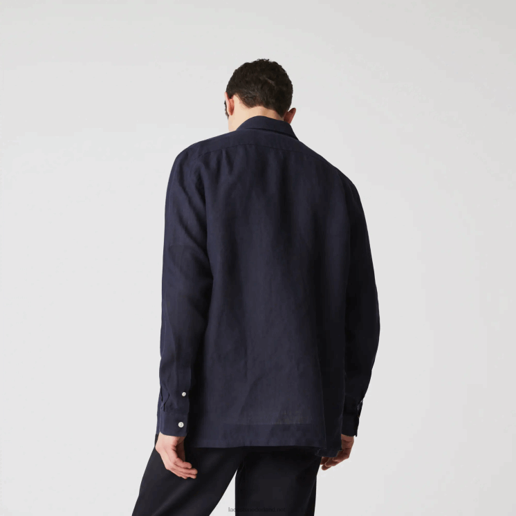 Lacoste linnen overhemd met normale pasvorm 0828H1650 marineblauw 166 Heren