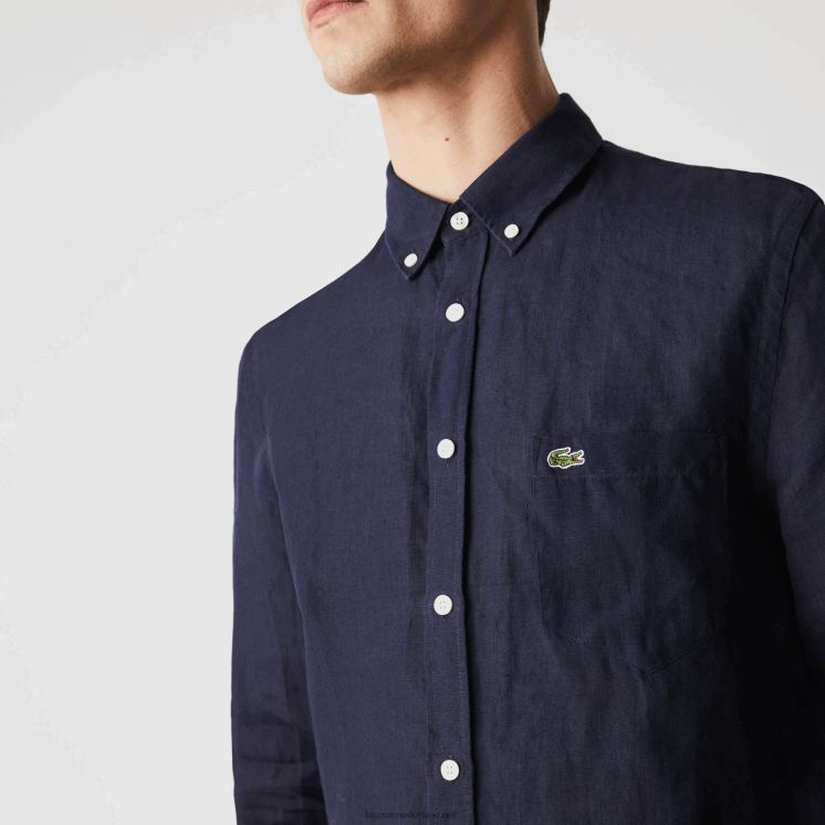 Lacoste linnen overhemd met normale pasvorm 0828H1650 marineblauw 166 Heren