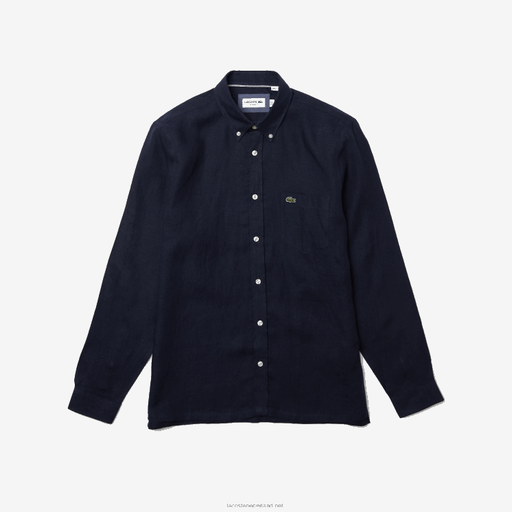 Lacoste linnen overhemd met normale pasvorm 0828H1650 marineblauw 166 Heren