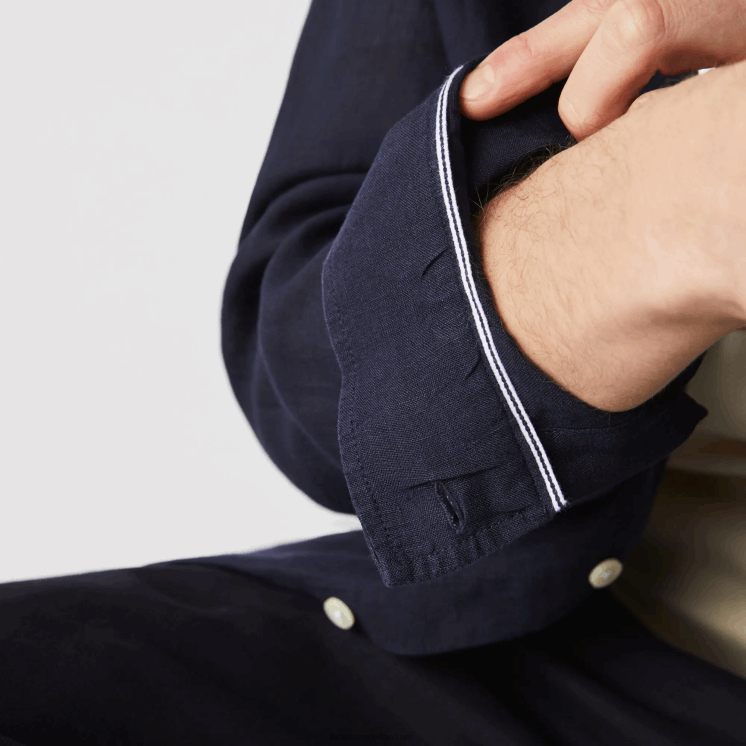 Lacoste linnen overhemd met normale pasvorm 0828H1650 marineblauw 166 Heren