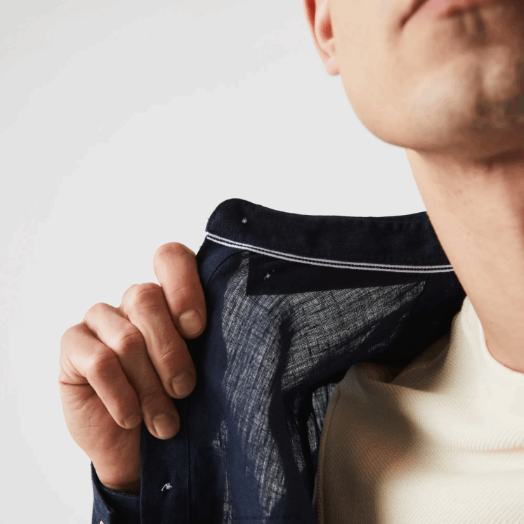 Lacoste linnen overhemd met normale pasvorm 0828H1650 marineblauw 166 Heren