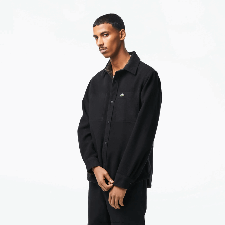 Lacoste omkeerbaar katoenen flanellen overshirt 0828H1541 kaki groen wit gby Heren