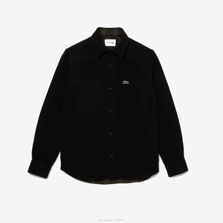 Lacoste omkeerbaar katoenen flanellen overshirt 0828H1541 kaki groen wit gby Heren