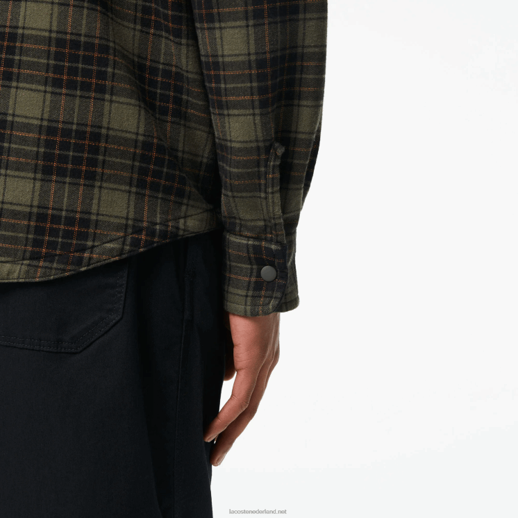 Lacoste omkeerbaar katoenen flanellen overshirt 0828H1541 kaki groen wit gby Heren