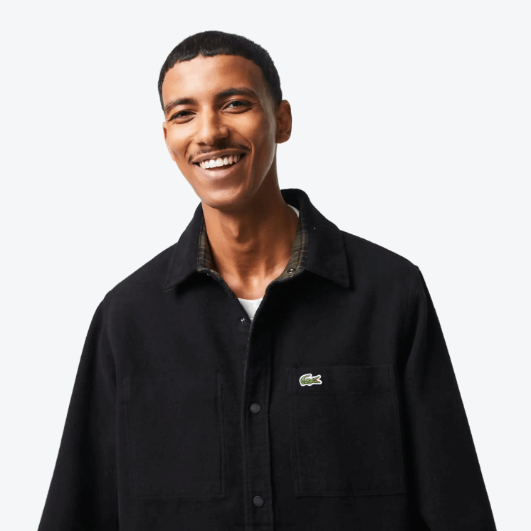 Lacoste omkeerbaar katoenen flanellen overshirt 0828H1541 kaki groen wit gby Heren