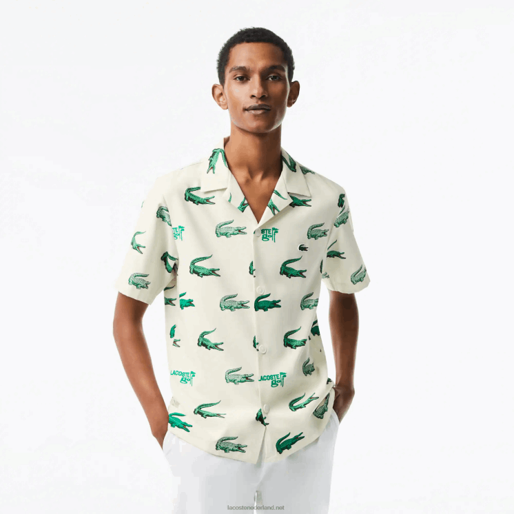 Lacoste overhemd met golfprint en korte mouwen 0828H473 wit 70v Heren