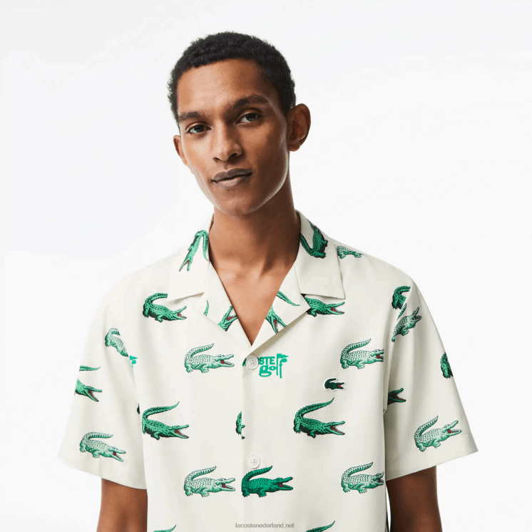 Lacoste overhemd met golfprint en korte mouwen 0828H473 wit 70v Heren