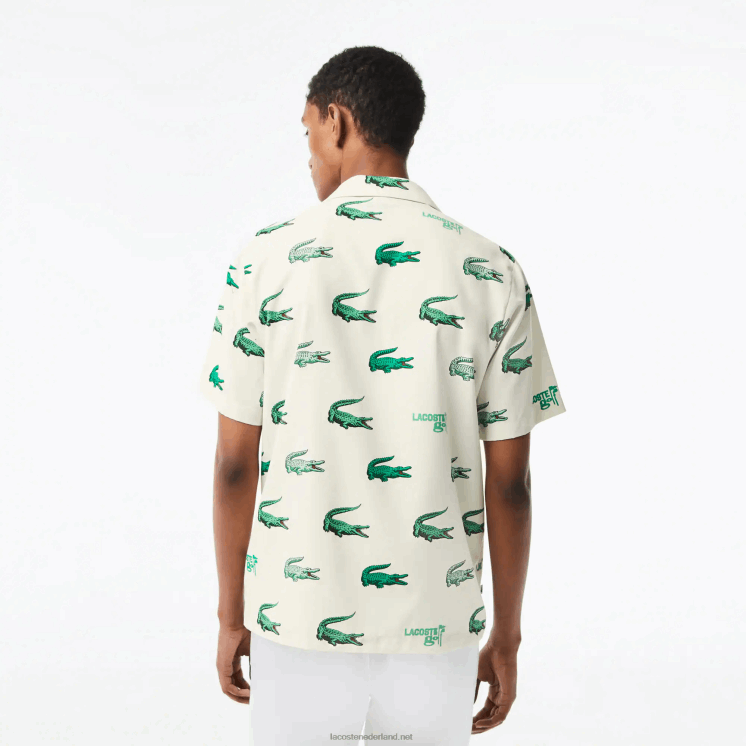 Lacoste overhemd met golfprint en korte mouwen 0828H473 wit 70v Heren
