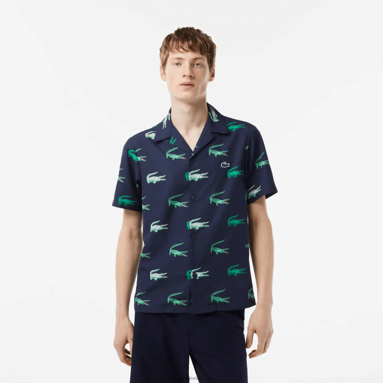 Lacoste overhemd met golfprint en korte mouwen 0828H474 marineblauw 166 Heren
