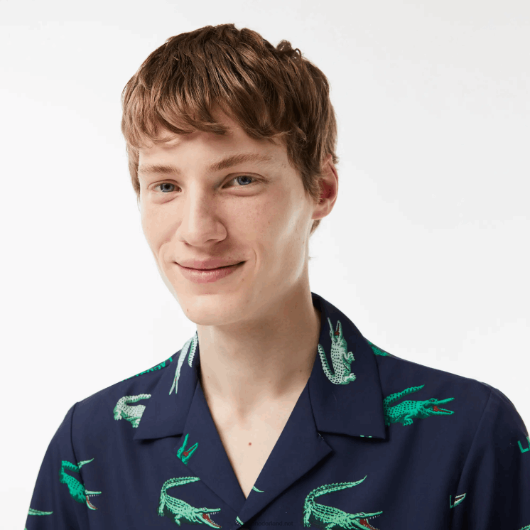 Lacoste overhemd met golfprint en korte mouwen 0828H474 marineblauw 166 Heren