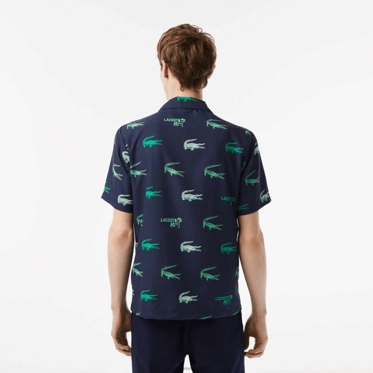 Lacoste overhemd met golfprint en korte mouwen 0828H474 marineblauw 166 Heren
