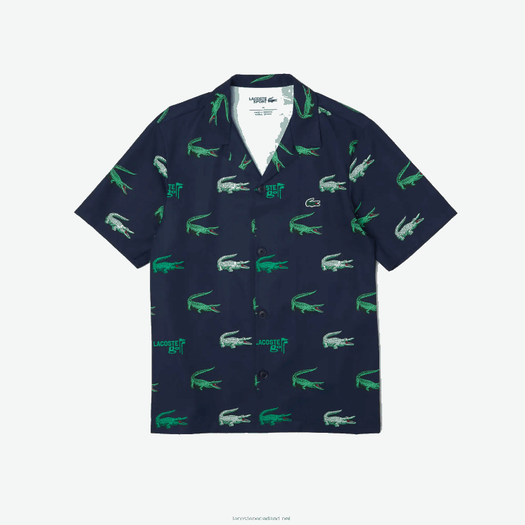 Lacoste overhemd met golfprint en korte mouwen 0828H474 marineblauw 166 Heren