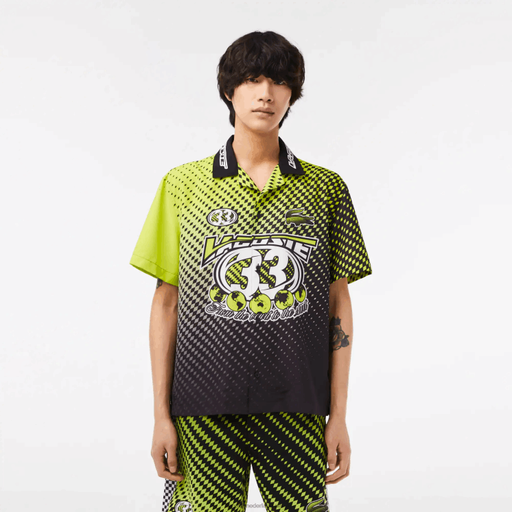 Lacoste overhemd met ombre checkerboard-print en korte mouwen 0828H464 geel zwart g65 Heren