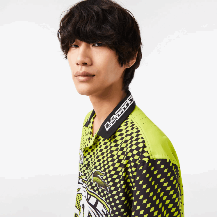 Lacoste overhemd met ombre checkerboard-print en korte mouwen 0828H464 geel zwart g65 Heren