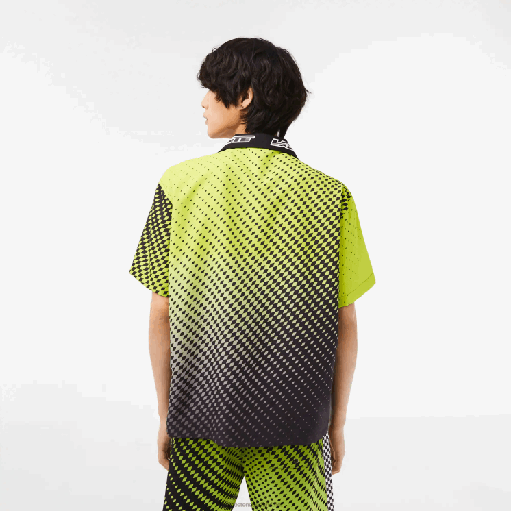 Lacoste overhemd met ombre checkerboard-print en korte mouwen 0828H464 geel zwart g65 Heren