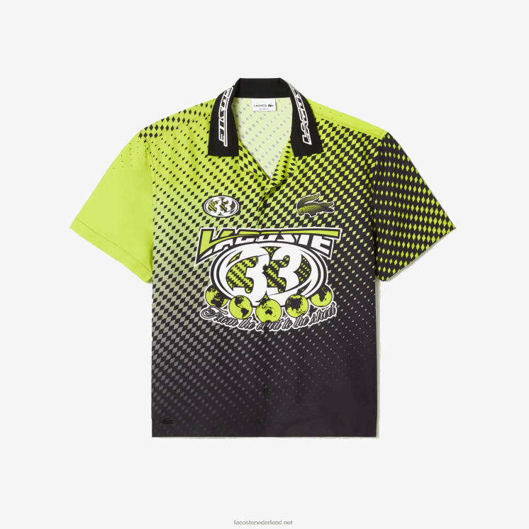 Lacoste overhemd met ombre checkerboard-print en korte mouwen 0828H464 geel zwart g65 Heren