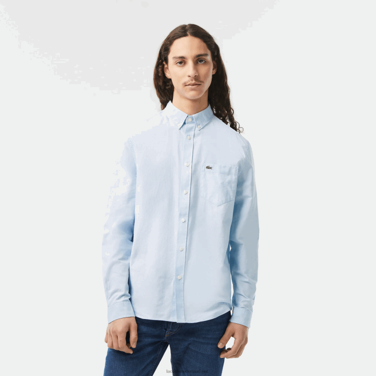 Lacoste overhemd van Oxford-katoen met knopen 0828H505 blauwe hbp Heren