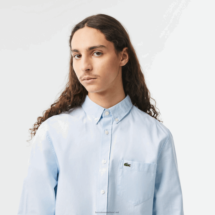 Lacoste overhemd van Oxford-katoen met knopen 0828H505 blauwe hbp Heren