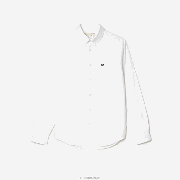 Lacoste overhemd van Oxford-katoen met knopen 0828H506 wit 001 Heren