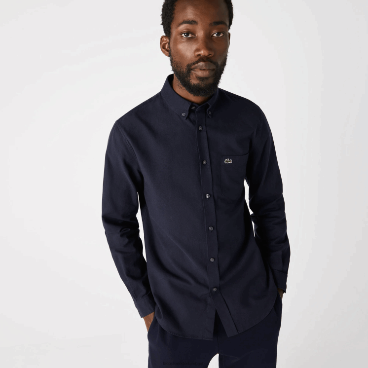 Lacoste overhemd van Oxford-katoen met knopen 0828H507 marineblauw 423 Heren