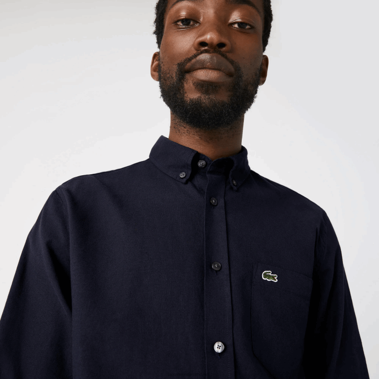 Lacoste overhemd van Oxford-katoen met knopen 0828H507 marineblauw 423 Heren