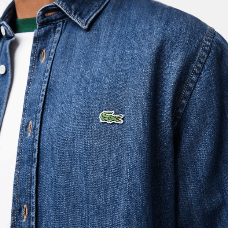 Lacoste regular fit denim overhemd van biologisch katoen 0828H1502 blauwe cdz Heren