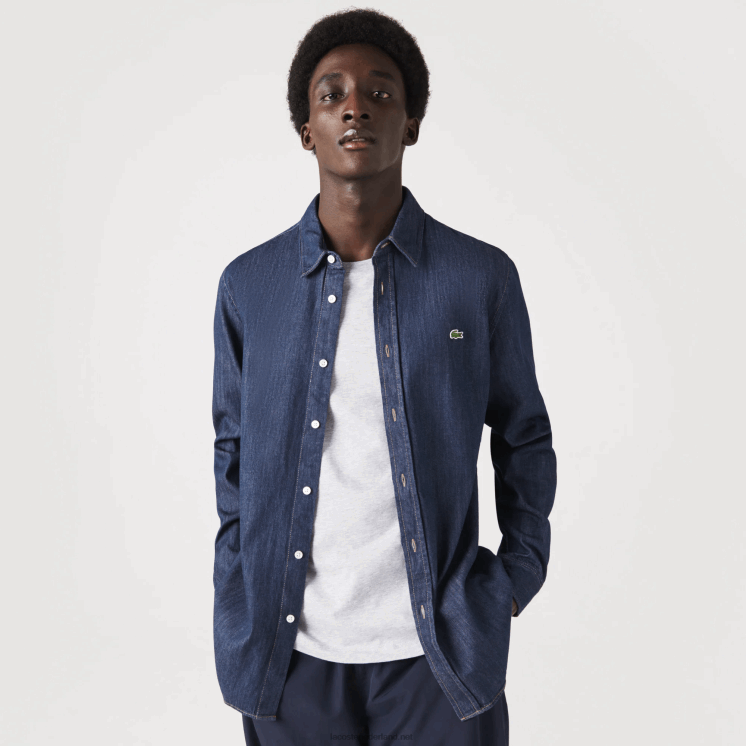 Lacoste regular fit denim overhemd van biologisch katoen 0828H1503 grijs qjh Heren