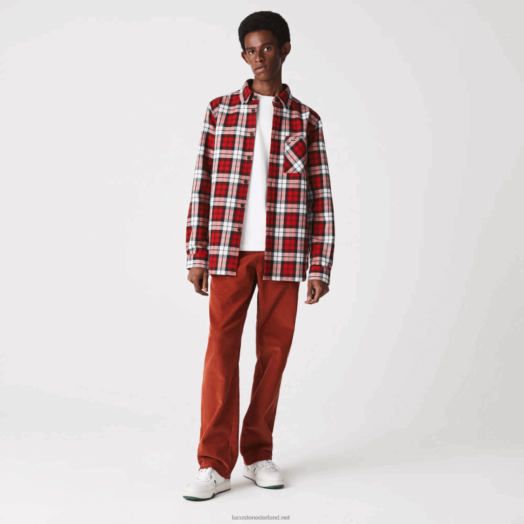 Lacoste regular fit geruit dik flanellen overshirt 0828H1607 wit rood marineblauw sxb Heren