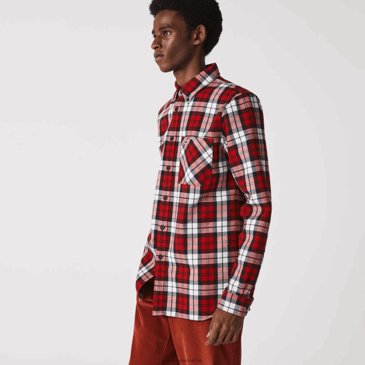 Lacoste regular fit geruit dik flanellen overshirt 0828H1607 wit rood marineblauw sxb Heren