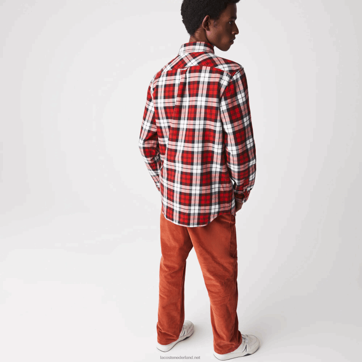Lacoste regular fit geruit dik flanellen overshirt 0828H1607 wit rood marineblauw sxb Heren
