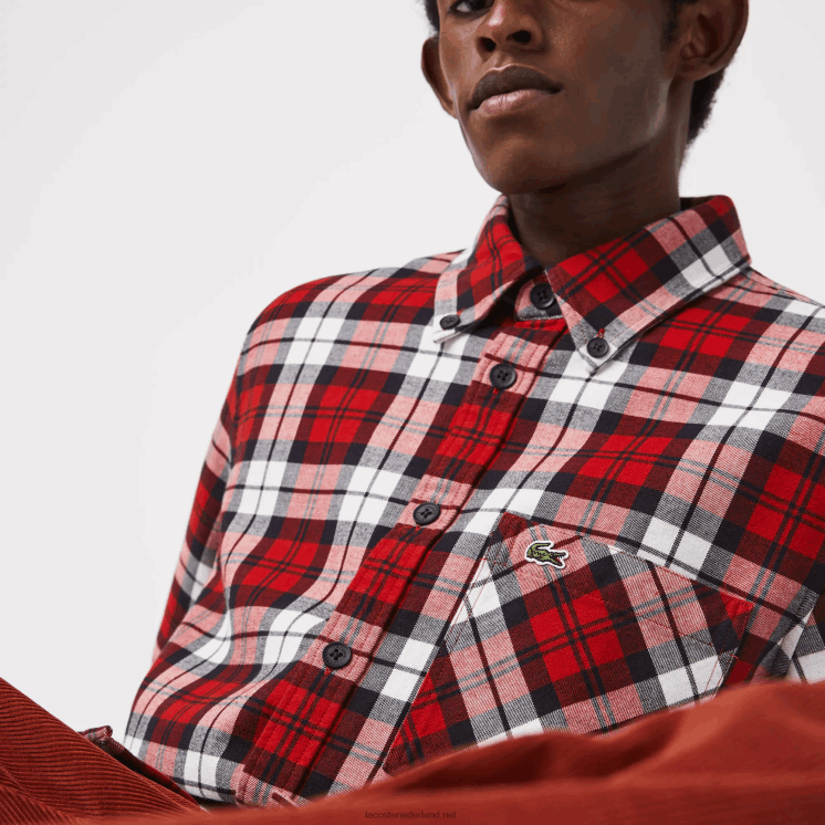 Lacoste regular fit geruit dik flanellen overshirt 0828H1607 wit rood marineblauw sxb Heren