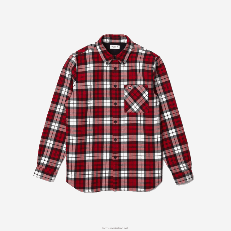 Lacoste regular fit geruit dik flanellen overshirt 0828H1607 wit rood marineblauw sxb Heren