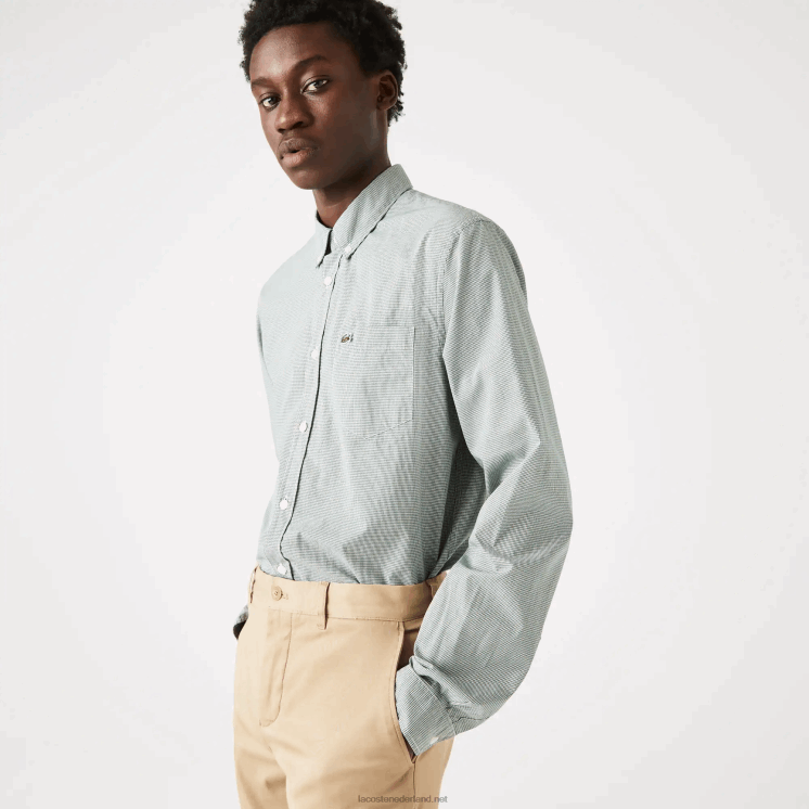 Lacoste regular-fit katoenen popeline overhemd 0828H1486 wit groen 737 Heren