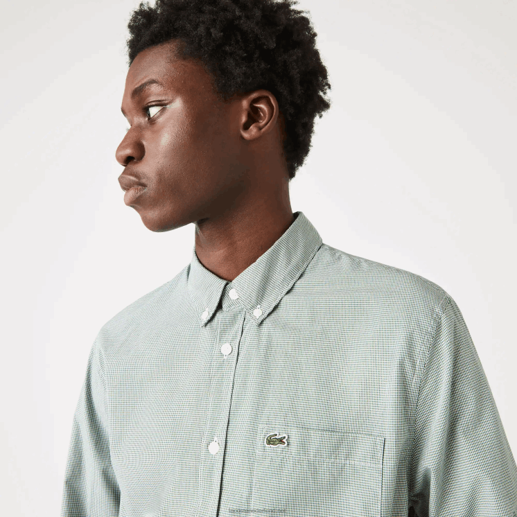 Lacoste regular-fit katoenen popeline overhemd 0828H1486 wit groen 737 Heren
