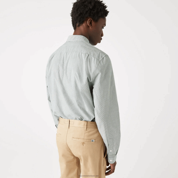 Lacoste regular-fit katoenen popeline overhemd 0828H1486 wit groen 737 Heren