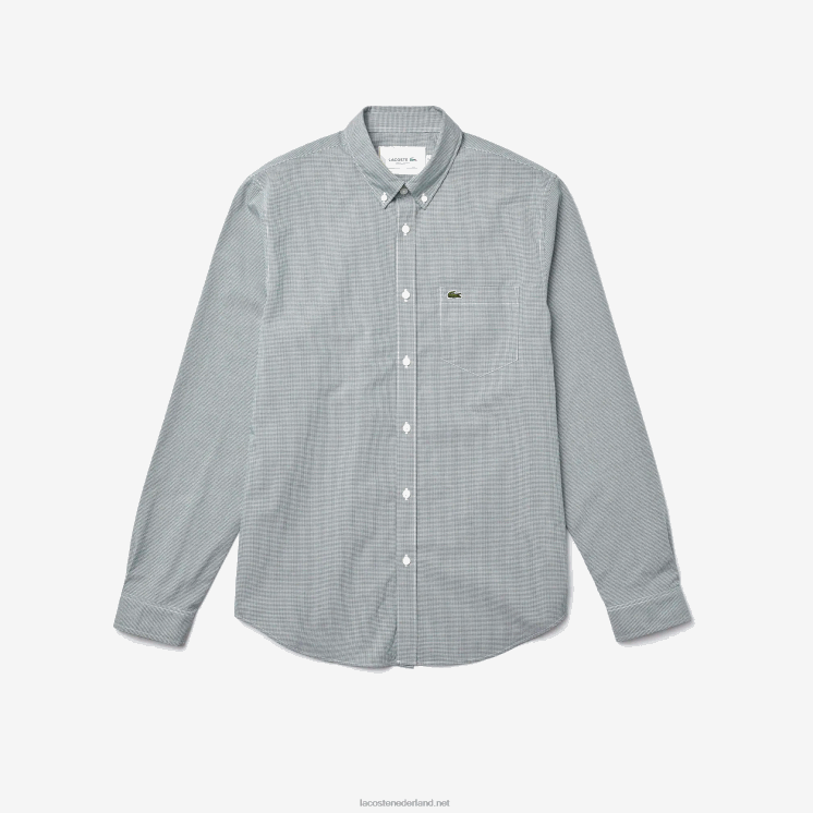 Lacoste regular-fit katoenen popeline overhemd 0828H1486 wit groen 737 Heren