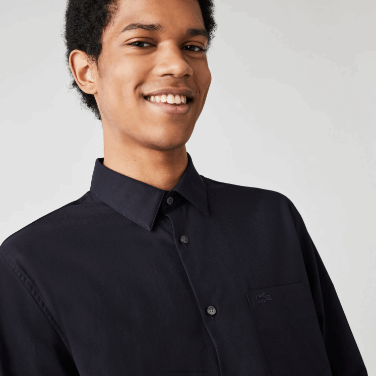 Lacoste regular-fit katoenen popeline overhemd 0828H1613 marineblauw hde Heren