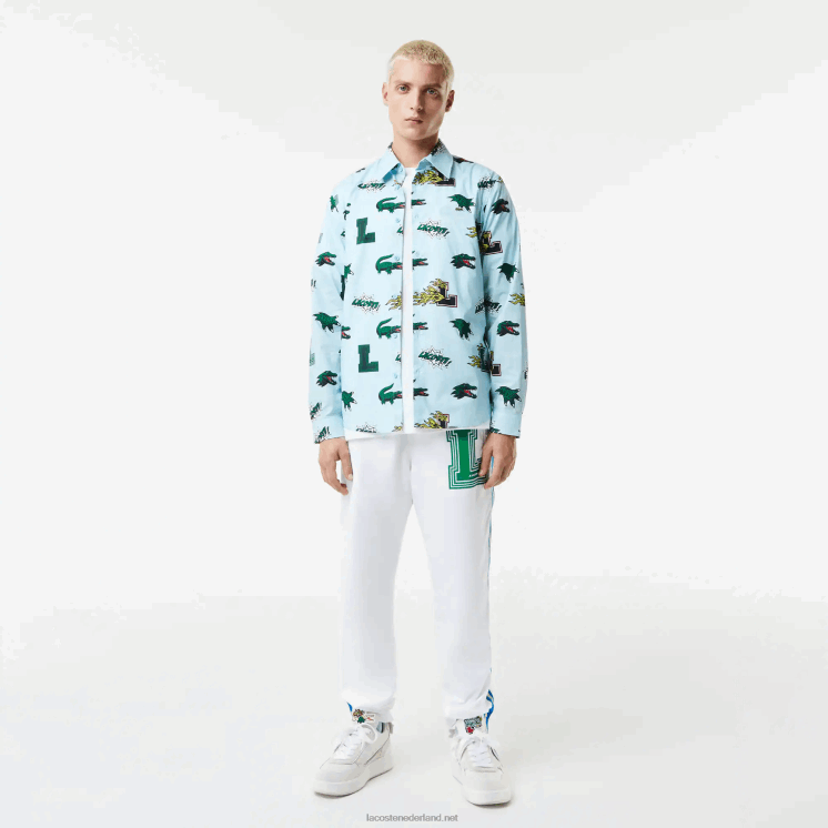 Lacoste regular-fit overhemd met krokodillenprint 0828H1574 blauw wit eep Heren