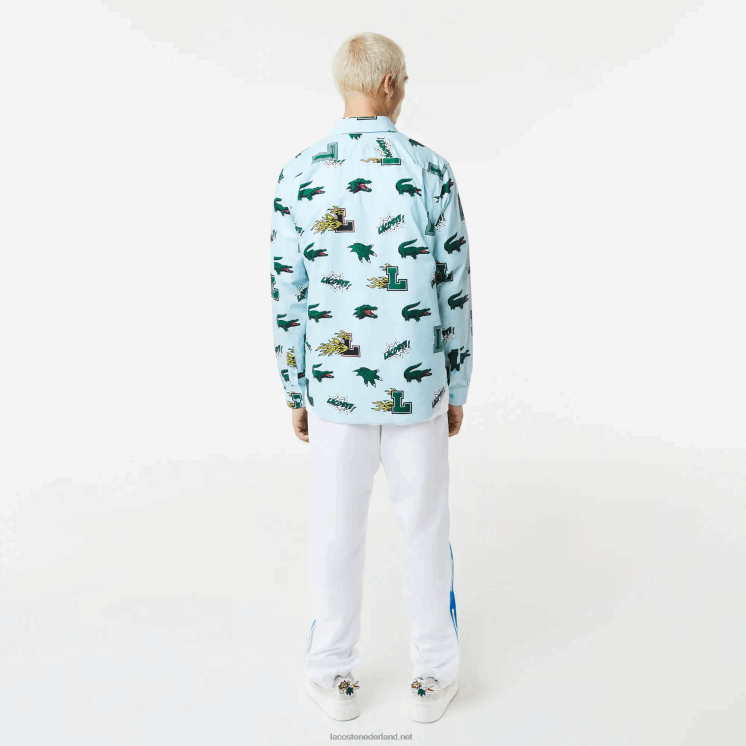 Lacoste regular-fit overhemd met krokodillenprint 0828H1574 blauw wit eep Heren