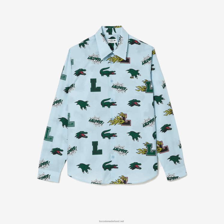 Lacoste regular-fit overhemd met krokodillenprint 0828H1574 blauw wit eep Heren