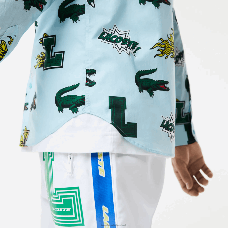 Lacoste regular-fit overhemd met krokodillenprint 0828H1574 blauw wit eep Heren