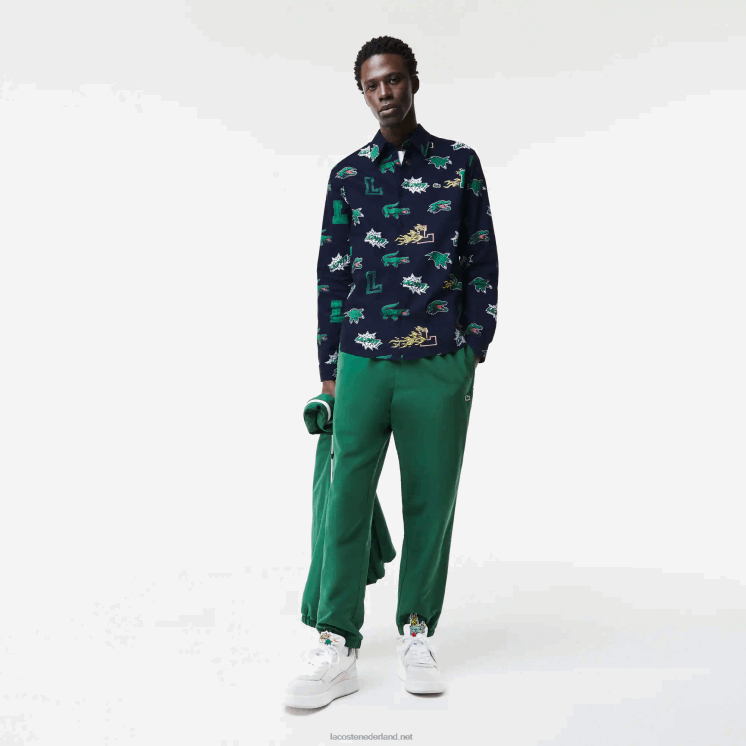 Lacoste regular-fit overhemd met krokodillenprint 0828H1575 marineblauw wit qrn Heren